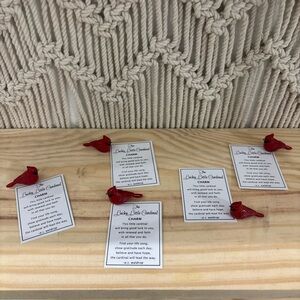 Set of 5 "Lucky Little Cardinal" charms with sentiment cards